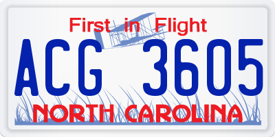 NC license plate ACG3605