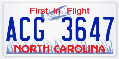 NC license plate ACG3647