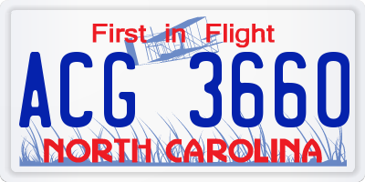 NC license plate ACG3660