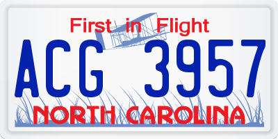 NC license plate ACG3957