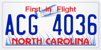 NC license plate ACG4036