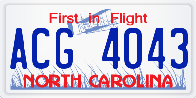 NC license plate ACG4043