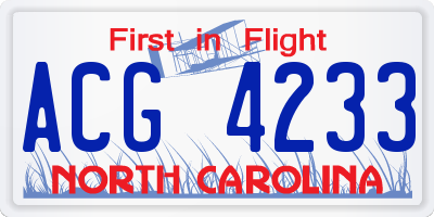 NC license plate ACG4233