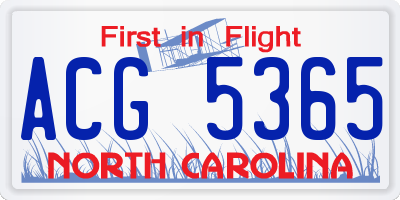 NC license plate ACG5365