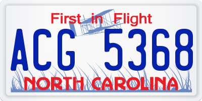 NC license plate ACG5368