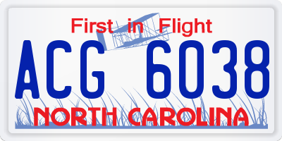 NC license plate ACG6038