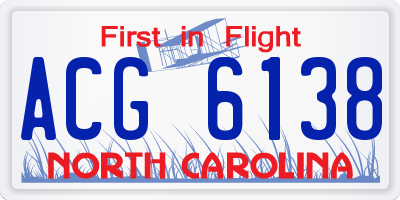 NC license plate ACG6138