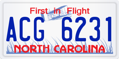 NC license plate ACG6231