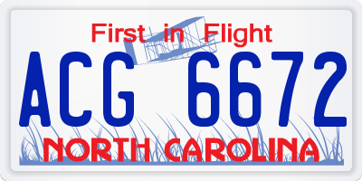 NC license plate ACG6672
