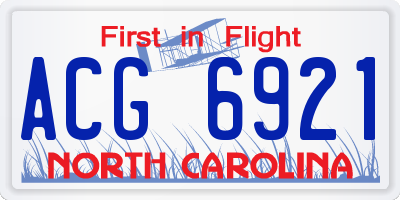 NC license plate ACG6921