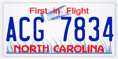NC license plate ACG7834