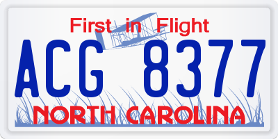 NC license plate ACG8377