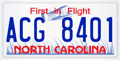 NC license plate ACG8401