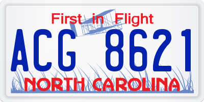 NC license plate ACG8621