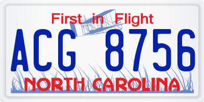 NC license plate ACG8756