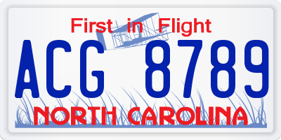 NC license plate ACG8789