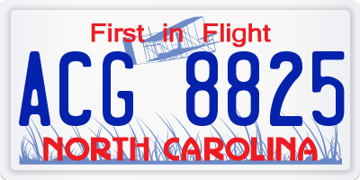 NC license plate ACG8825