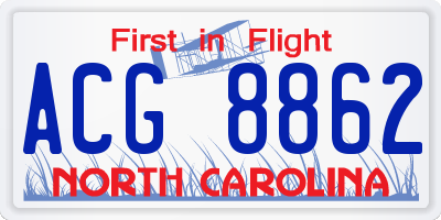 NC license plate ACG8862