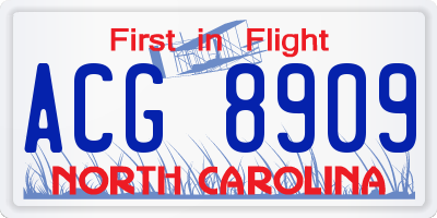NC license plate ACG8909