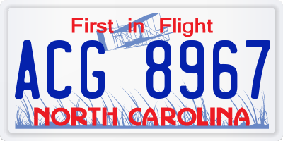 NC license plate ACG8967