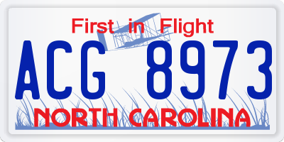 NC license plate ACG8973