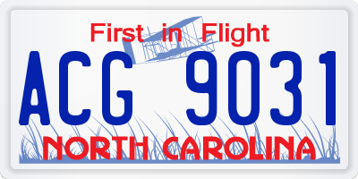 NC license plate ACG9031