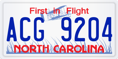 NC license plate ACG9204