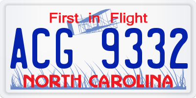 NC license plate ACG9332