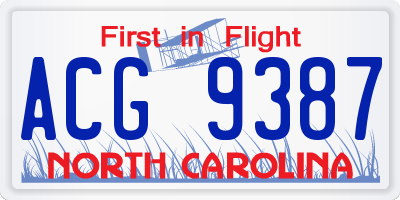 NC license plate ACG9387