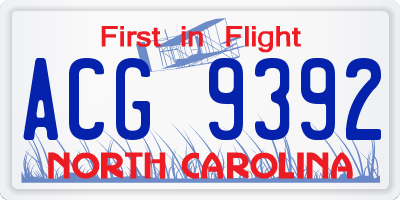 NC license plate ACG9392