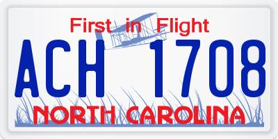 NC license plate ACH1708