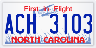 NC license plate ACH3103
