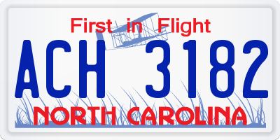 NC license plate ACH3182