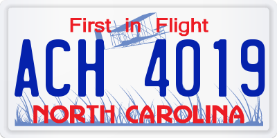 NC license plate ACH4019