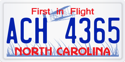 NC license plate ACH4365