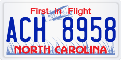 NC license plate ACH8958