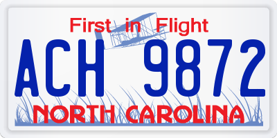 NC license plate ACH9872