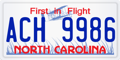 NC license plate ACH9986