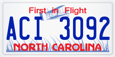 NC license plate ACI3092