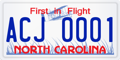 NC license plate ACJ0001