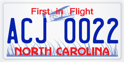 NC license plate ACJ0022