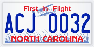 NC license plate ACJ0032