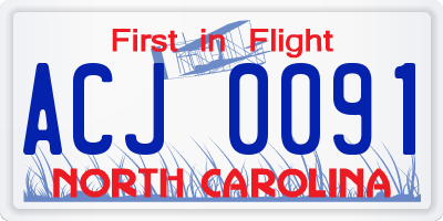 NC license plate ACJ0091