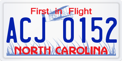 NC license plate ACJ0152
