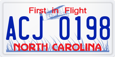NC license plate ACJ0198