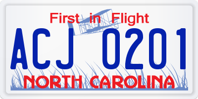NC license plate ACJ0201