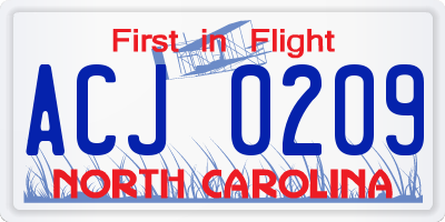 NC license plate ACJ0209