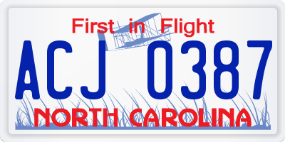 NC license plate ACJ0387