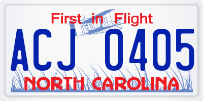 NC license plate ACJ0405