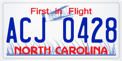 NC license plate ACJ0428
